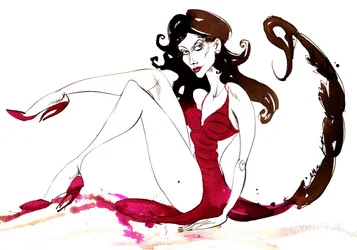 Signs of the Zodiac: Scorpio - tailed dress from a series of fashion caricatures
